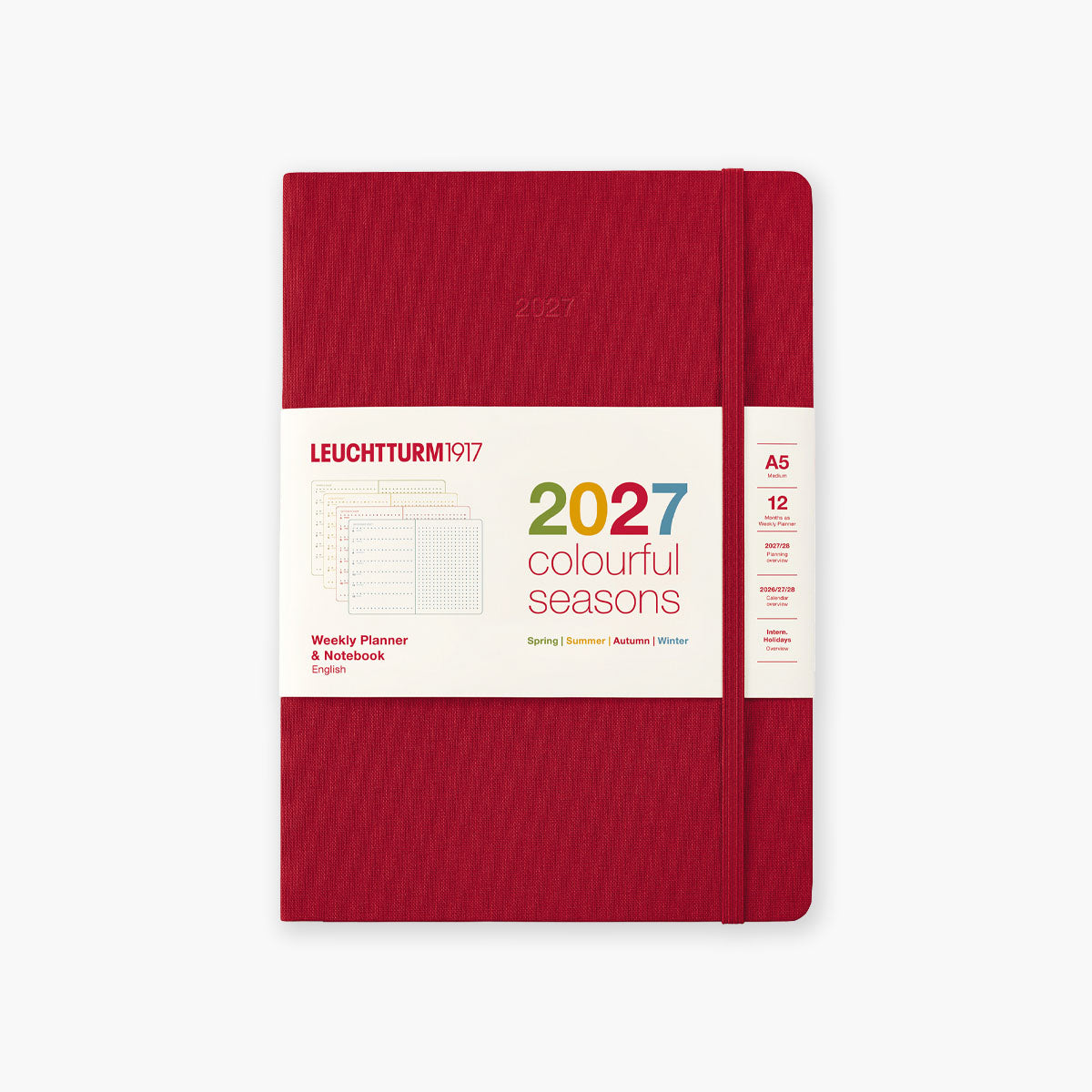 Tygodniowy kalendarz A5 na rok 2027 w kolorze czerwonym od marki Leuchtturm1917.