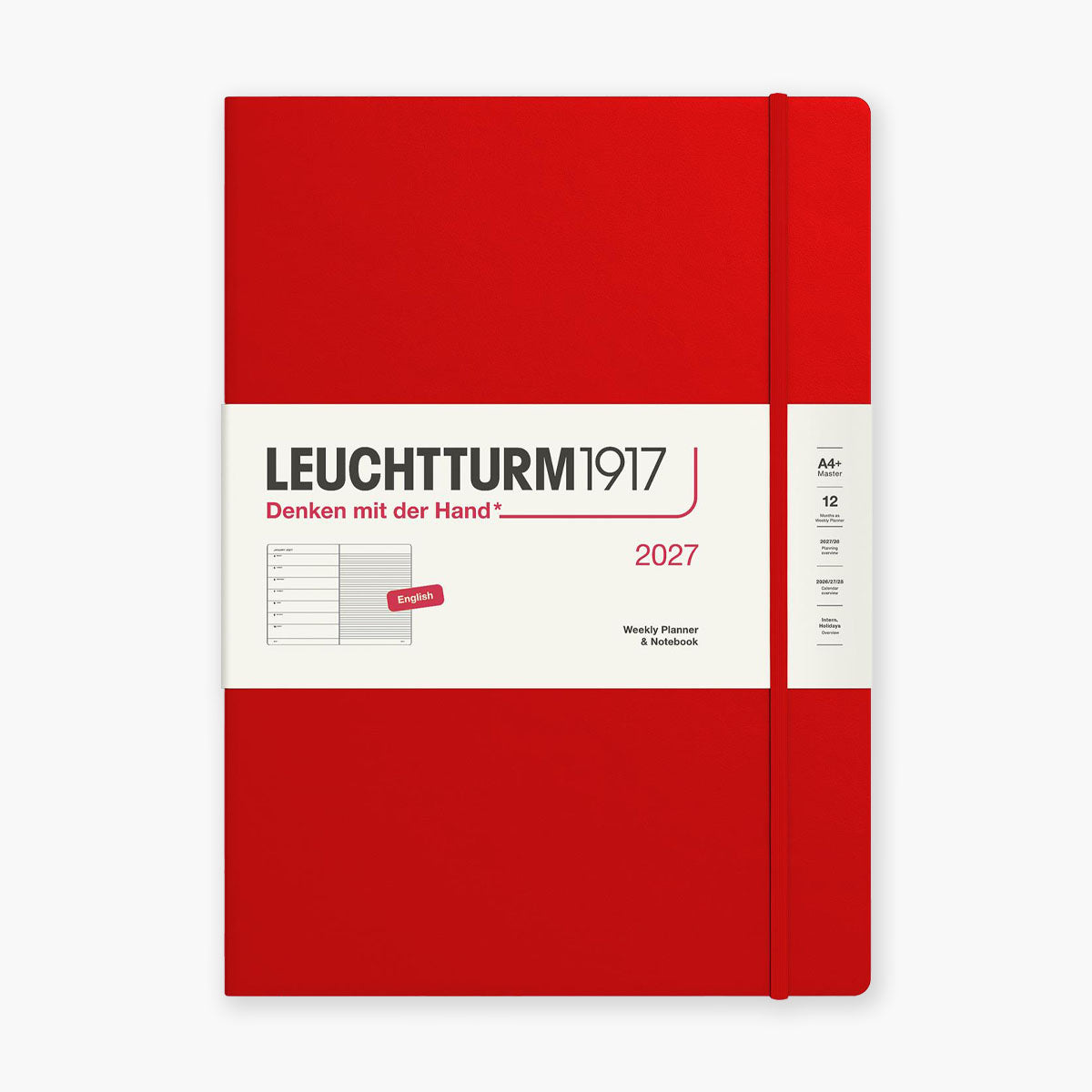 Kalendarz A4 tygodniowy na rok 2027 w kolorze czerwonym od marki Leuchtturm1917.
